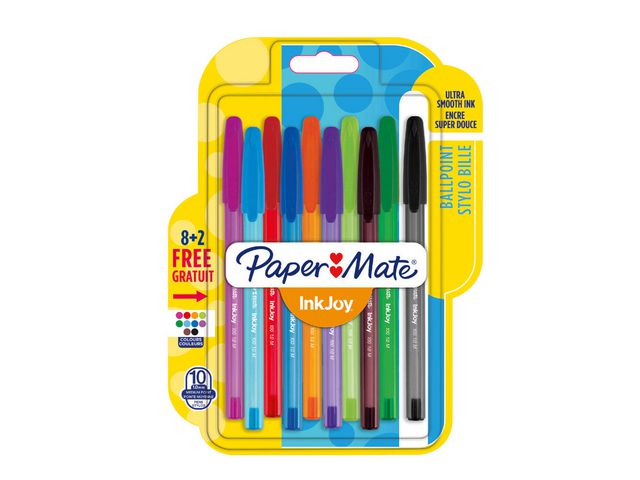 InkJoy™ 100 stickbalpen, diverse inktkleuren, medium punt van 1 mm, doorzichtige huls in diverse kleuren