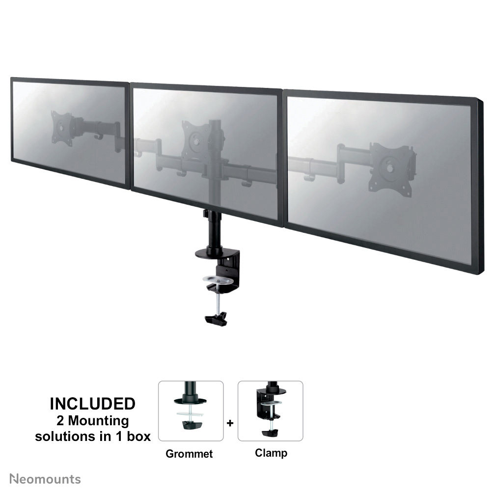  NeoMounts Flat Screen Desk mount 10-27inch clamp/grommet 3 screens 24kg Black