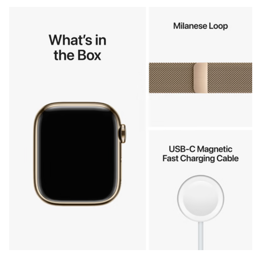 APPLE Watch Series 8 GPS + Cellular 41mm Gold Stainless Steel Case with Gold Milanese Loop