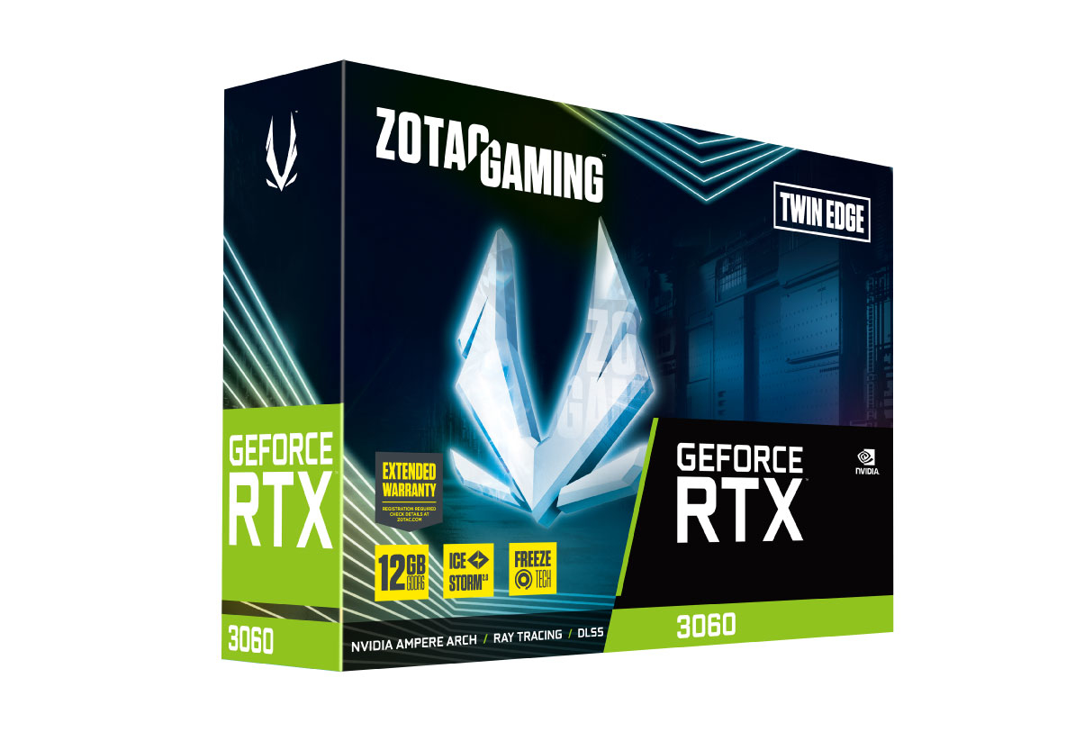 ZOTAC GAMING GeForce RTX 3060 Twin Edge 12GB GDDR6 192bit 3xDisplayPort + HDMI 192bit memory bus PCI Express 4.0 16x