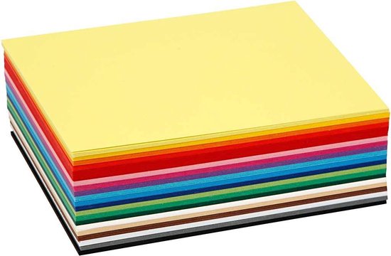Gekleurd karton A6, 180 gr. Diverse kleuren assortiment, pak 120 vellen
