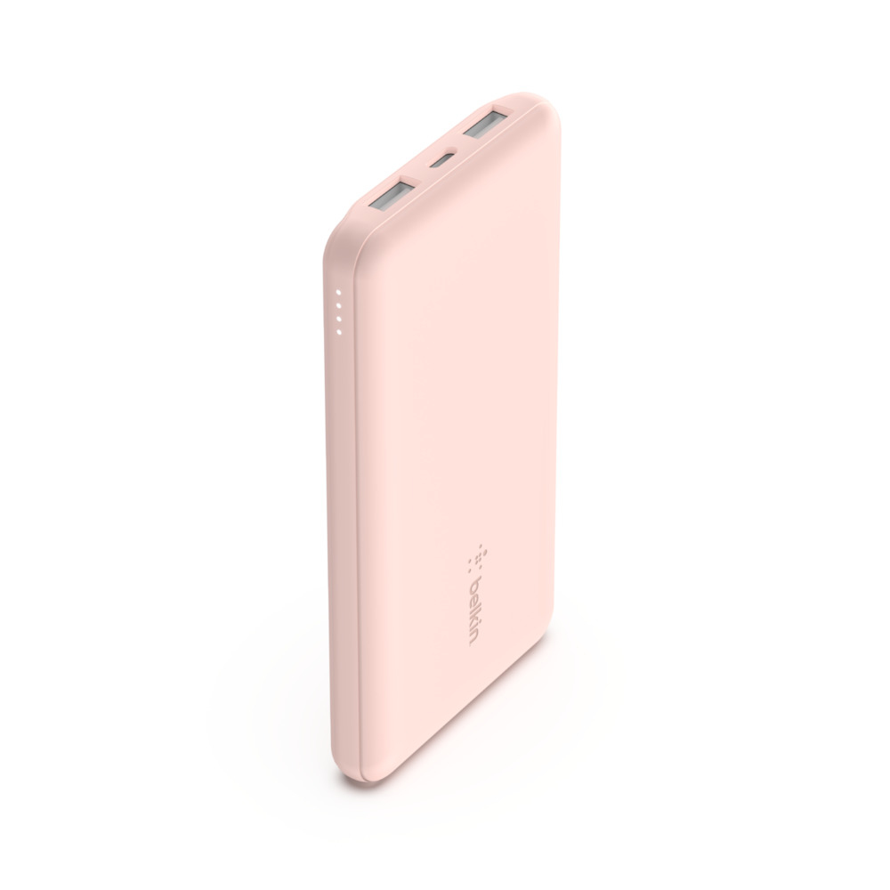  10K mAh Power Bank with USB-C 15W Dual USB-A 15cm USB-A to C Cable Pink