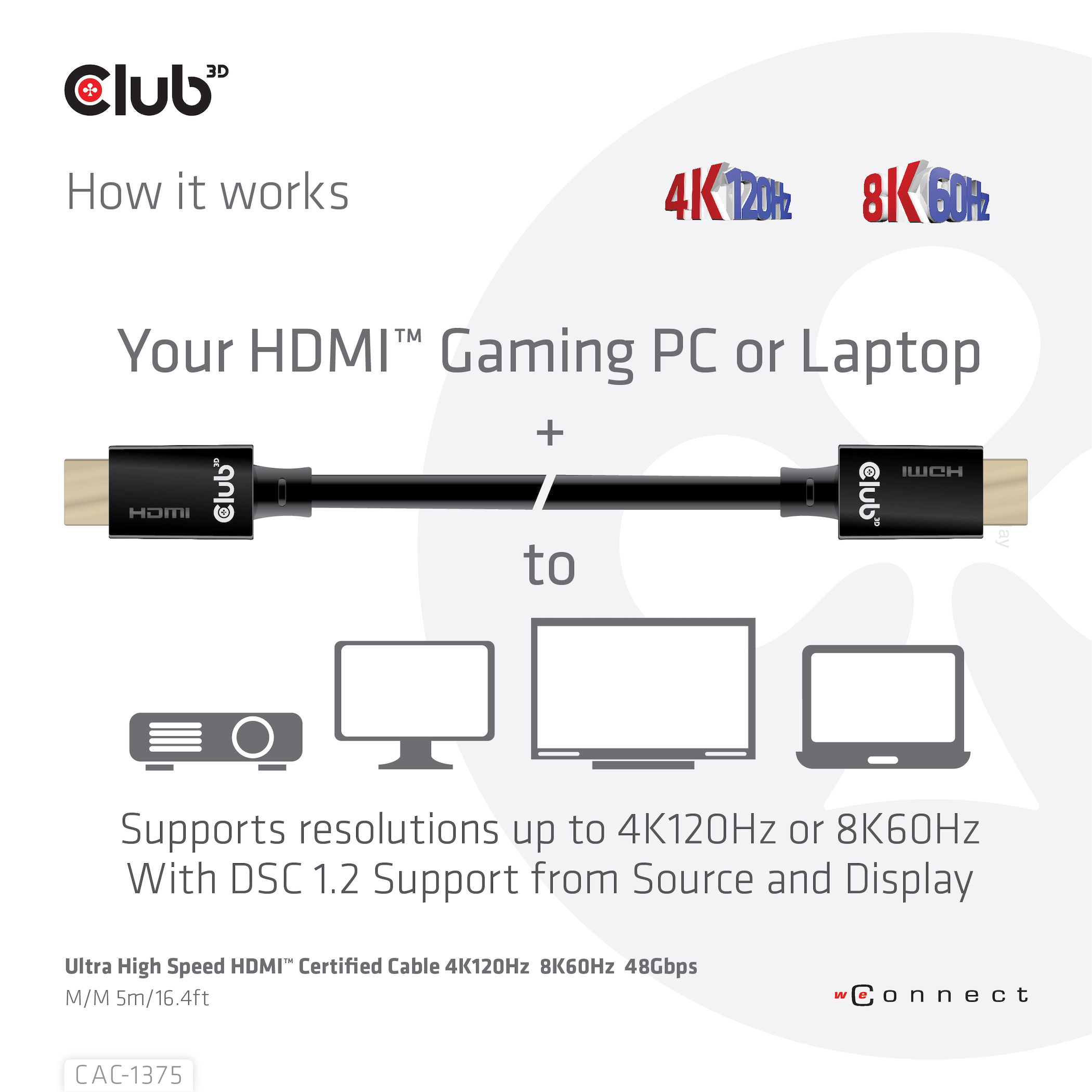 HDMI 2.1 MALE TO HDMI 2.1 MALE ULTRA HIGH SPEED 4K 120Hz 8K60HZ  5m