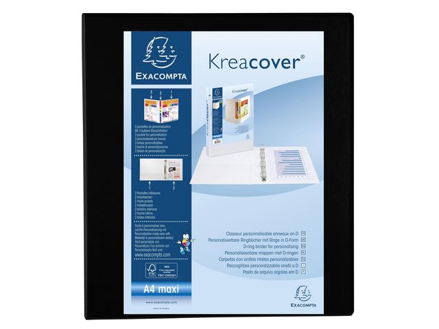 KreaCover Presentatieringband A4+ 40 mm 4-rings Zwart