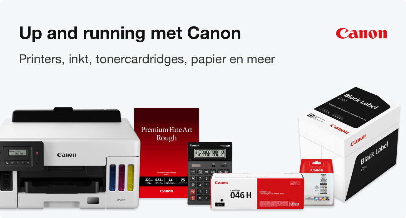 Up and running met Canon. Printers, inkt, tonercartridges, papier en meer.