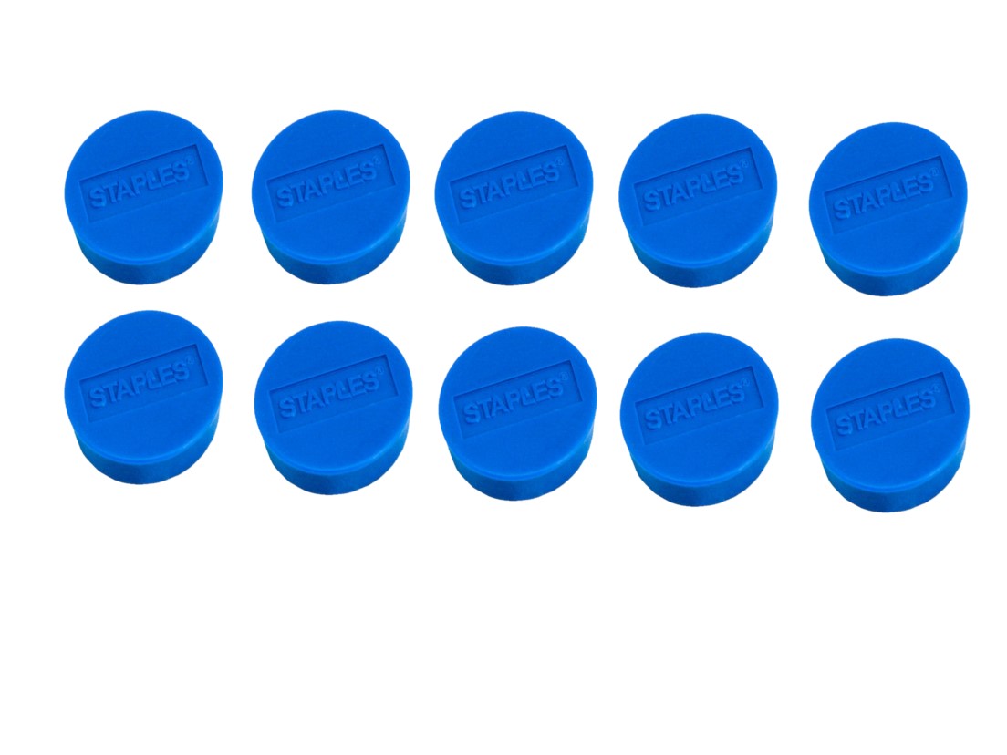 Verpakking met 10 ronde, blauwe magneten van 10 mm met een magnetische kracht 160 gram/m²