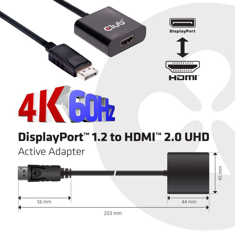 DisplayPort 1.2 to HDMI 2.0 UHD Active Adapter