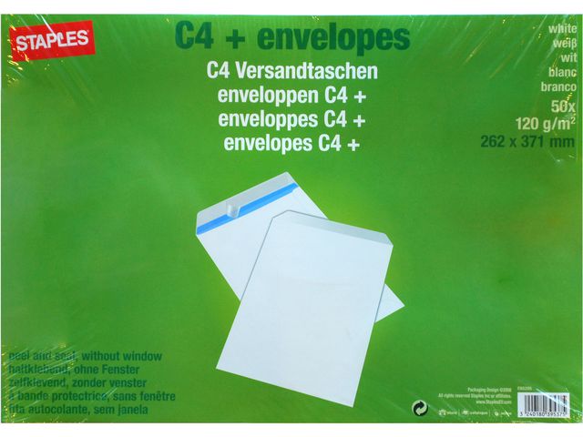Zakelijke envelop, 371 x 262 mm, zelfklevende verzegeling, papier, wit