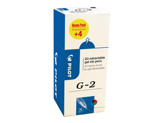 G-2 Value Pack 16 en 4 Gelpen Rolschrijvers, Medium Punt 0.7 mm, Zwart, Blauw, Rood, Groen