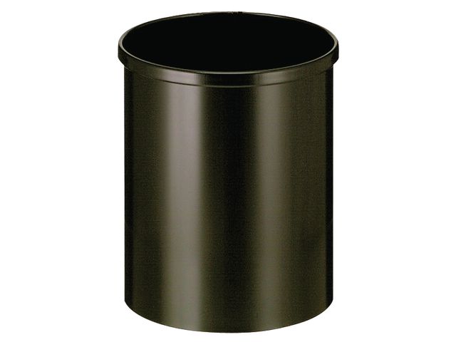Ronde metalen papierbak 15 liter, zwart, diameter 25,5 x 31 cm