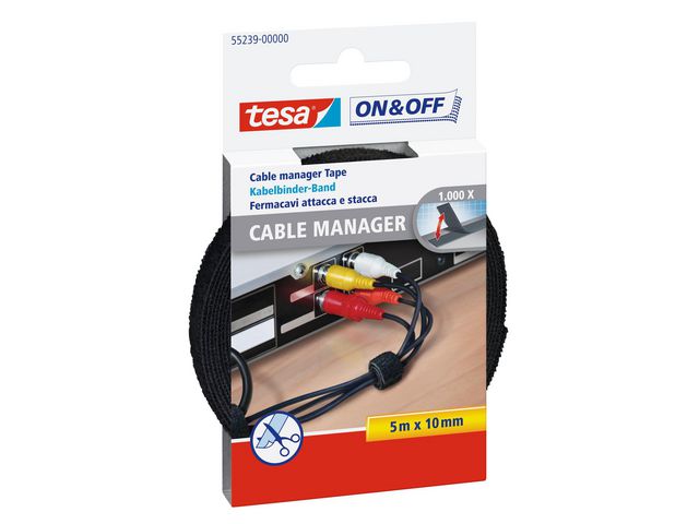 On & Off Cable Manager Universal Kabelbinder, Klittenband, 10 mm x 5 m, Zwart