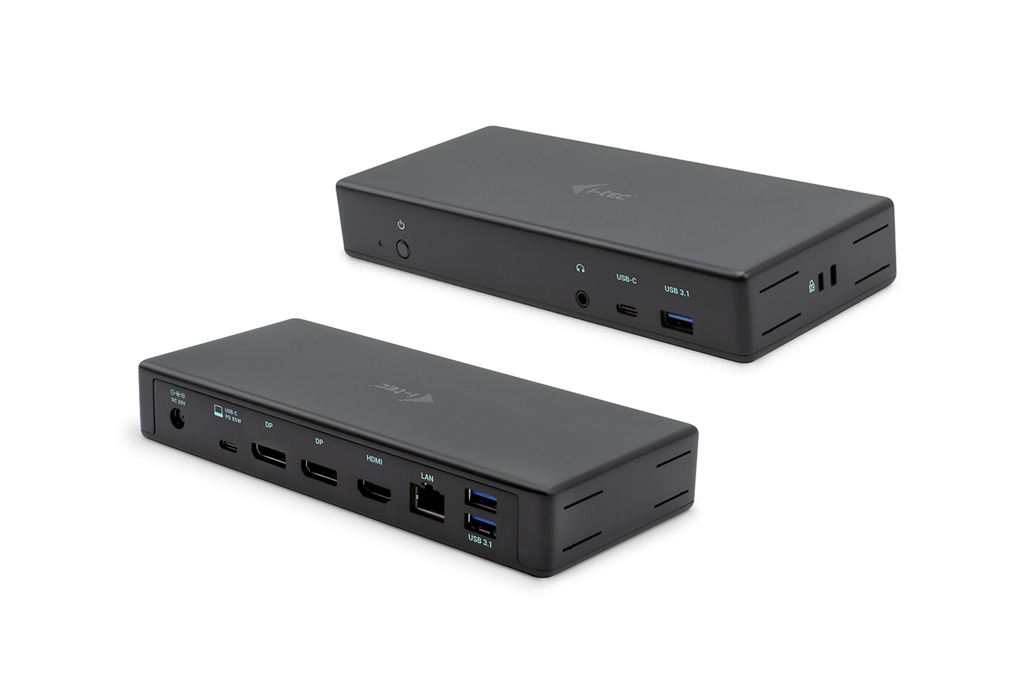  USB-C/Thunderbolt 3 Triple Display Docking Station 2x DP 1x HDMI 1x GLAN 3x USB 3.1 Gen2 1x USB-C Data 1x Audio/Mic 85W PD KL