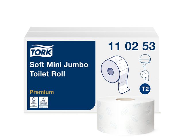Premium Zacht Mini Jumbo T2 Toiletpapier, 2-laags, 170 m, Wit