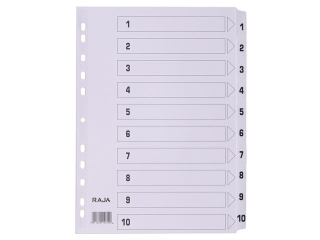 Tabbladen wit karton 11 rings, A4, bedrukte tabs, 1-10