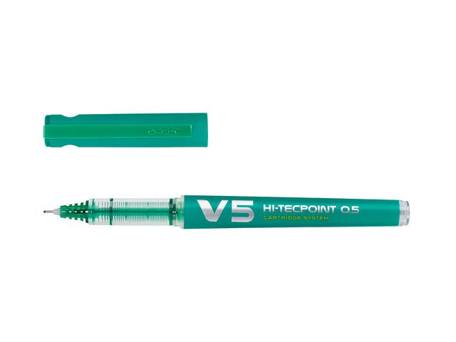Hi-Tecpoint V5 stickrollerbalpen extra Fijne punt Groene inkt Groene plastic huls