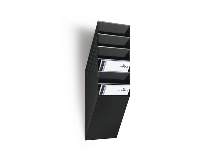 FLEXIBOXX folderhouder, muurbevestiging, 6 compartimenten, A4, zwart