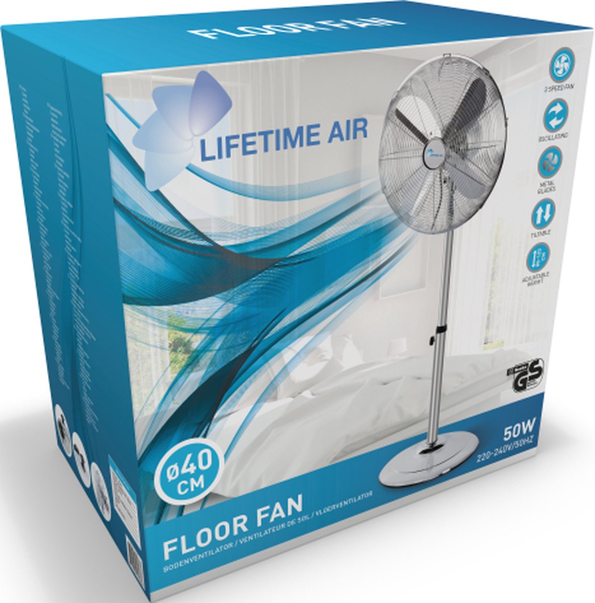 Lifetime Air Vloerventilator 40 cm Chroom
