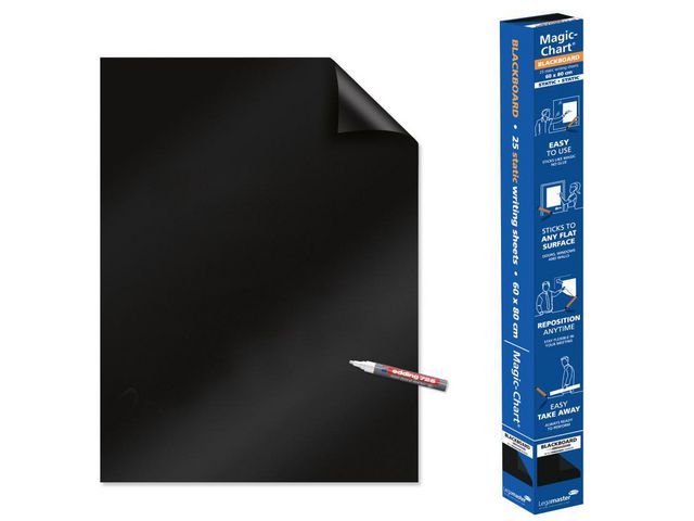 Magic-Chart Chalkboard Presentatiefolie, 600 mm x 800 mm, Onbedrukt, Zwart