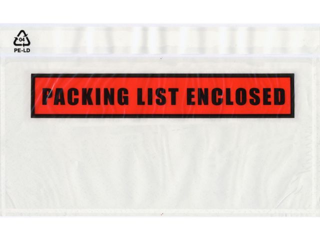 DL Paklijst Envelop, Zelfklevend, 110 x 230 mm, Transparant