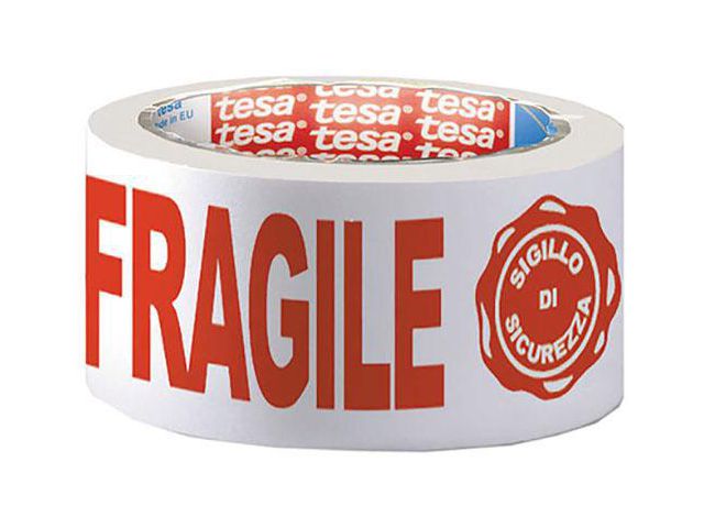 pack Bedrukte Verpakkingstape Fragile, 50 mm x 66 m, asgat 76 mm, Rood, Wit