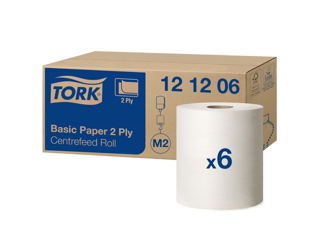 Basic Paper Centrefeed Rol met huls, 2-laags, 160 m, Wit