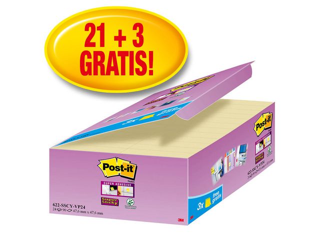 Super Sticky Notes Canary Yellow™ Voordeelpak, 47,6 x 47,6 mm, Geel