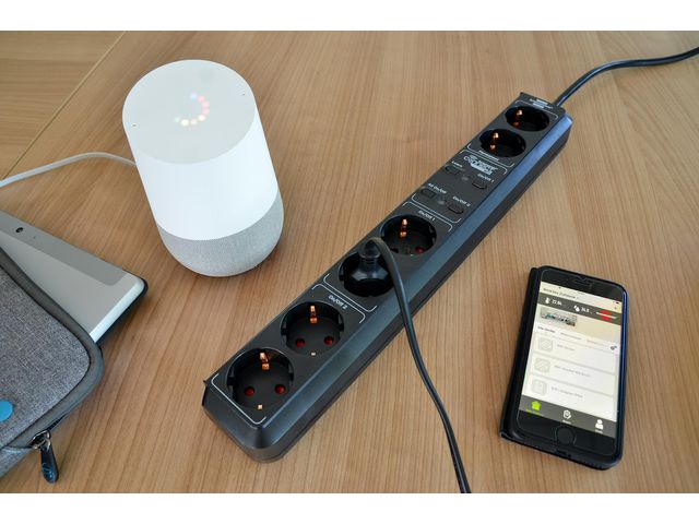 Eco-Line Wifi Stekkerdoos, 6-voudig, Spraakbesturing met Google Assistant en Alexa, Zwart