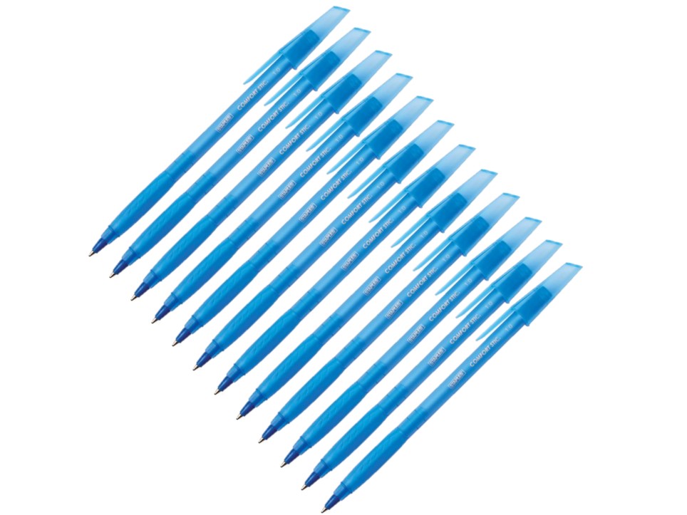 Comfort Stic™ Grip balpen, middelgrote punt 1 mm, doorzichtige huls, blauwe inkt