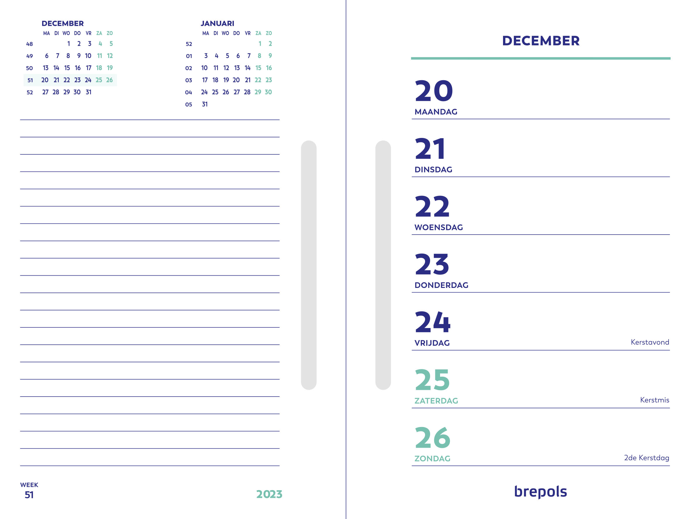 Omlegagenda met Sleuf, Bureaukalender Navulling, 7 dagen per 2 pagina's, wit