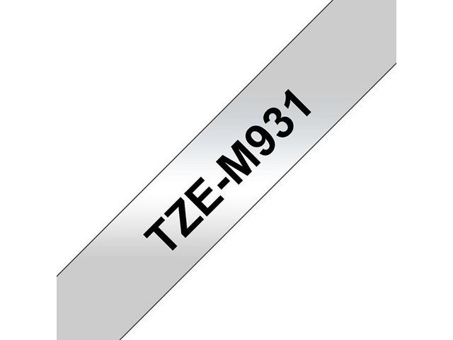 TZe-M931 Tape, 12 mm x 8 m, Zwart op Mat Zilver