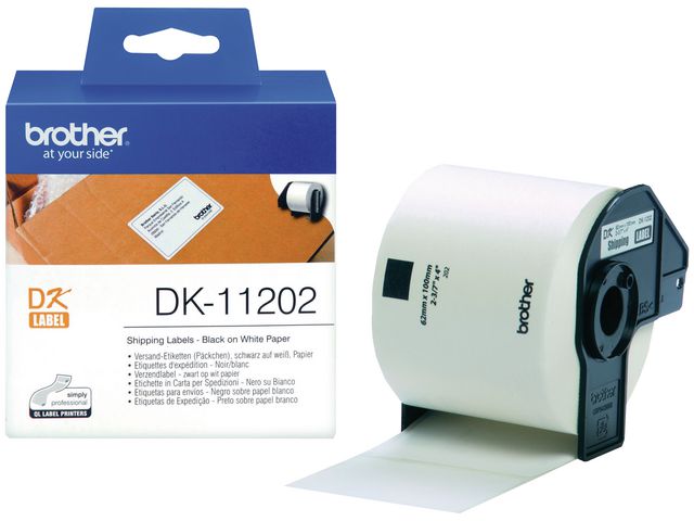 DK-11202 Verzendlabels, Papier, 62 x 100 mm, Zwart op Wit