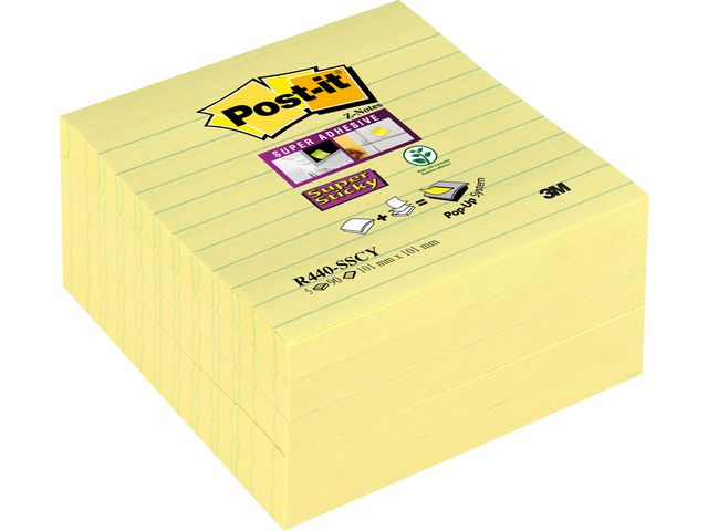 Super Sticky Z-Notes Canary Yellow™, Gelinieerd, 101 x 101 mm, Geel