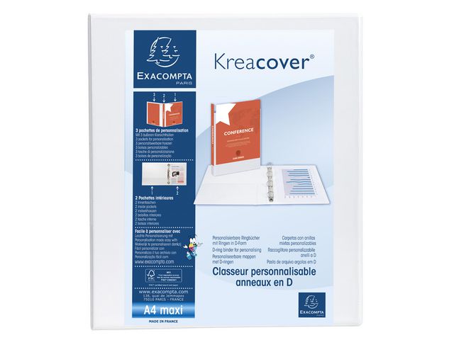 KreaCover Presentatieringband A4+ 25 mm 4-rings Wit