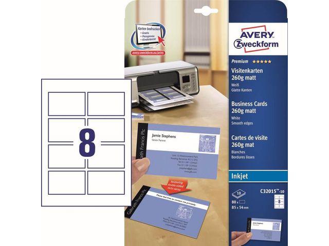 Quick & Clean™ visitekaartje 85 x 54 mm, 260 g/m², C32015, Inkjet