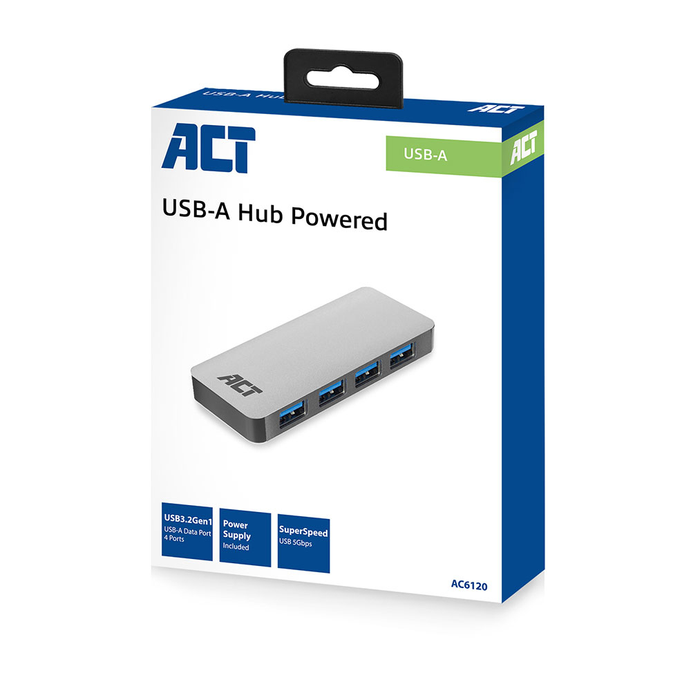 USB 3.2 Gen1 (Superspeed USB) Hub 4-port with power adapter