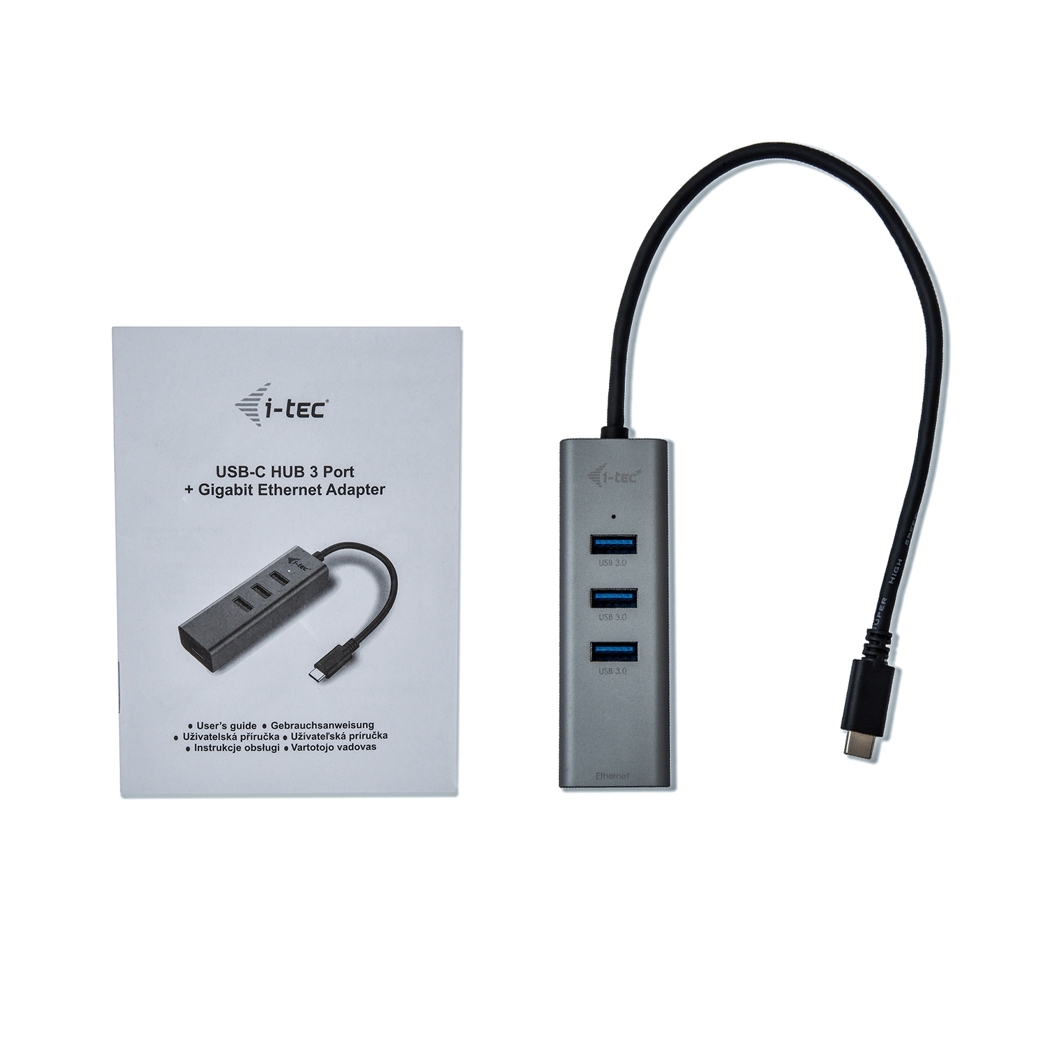 I-TEC USB-C Metal 3-Port HUB with Gigabit Ethernet Adapter 1x USB-C to RJ-45 3x USB 3.0 Port LED-Anzeige compatible with TB 3