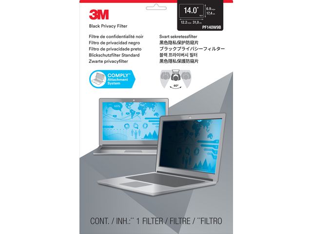 Privacy filter widescreen PF14.0W9 Laptop, frameless, afm. diagonaal mm: 356, afm. mm: 310x175