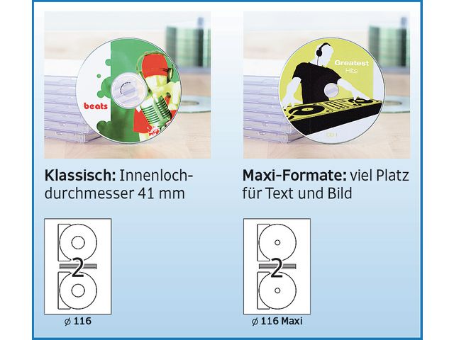 CD-etiketten diameter 116 mm maxi, wit