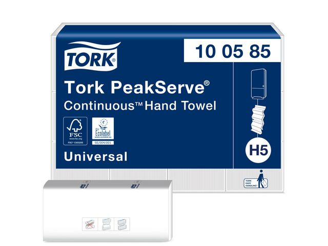 PeakServe Continu H5 Gevouwen Papieren Handdoeken, 1 Laag, 20.1 x 22.5 cm, Wit