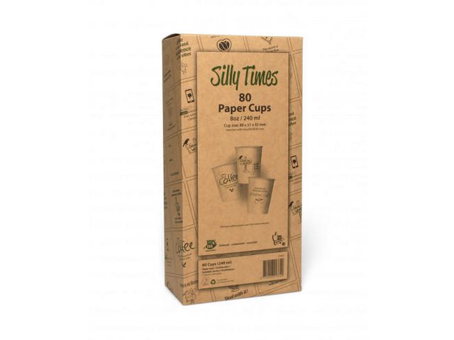 Silly Times Fairtrade Koffiebekers In Displaydoos, Karton, 240 ml, Bruin