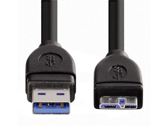 Micro USB 3.0 A naar B, 0,75 m, Zwart