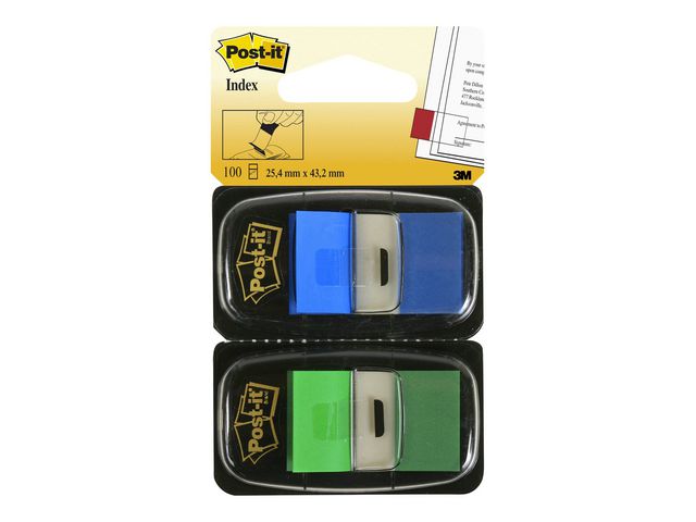Index Standaard Duopack - meerdere kleuren 25,4 x 43,2 mm, groen en blauw
