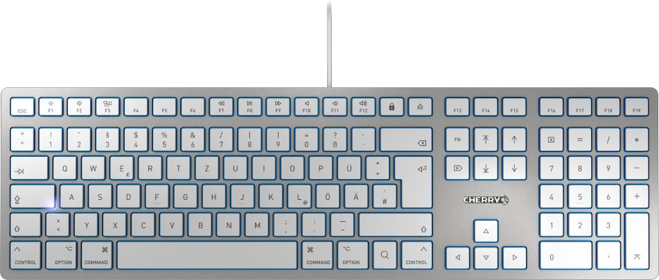 CHERRY KC 6000 Slim For MAC Corded Keyboard 105+6 Buttons USB White/Silver Layout FRENCH